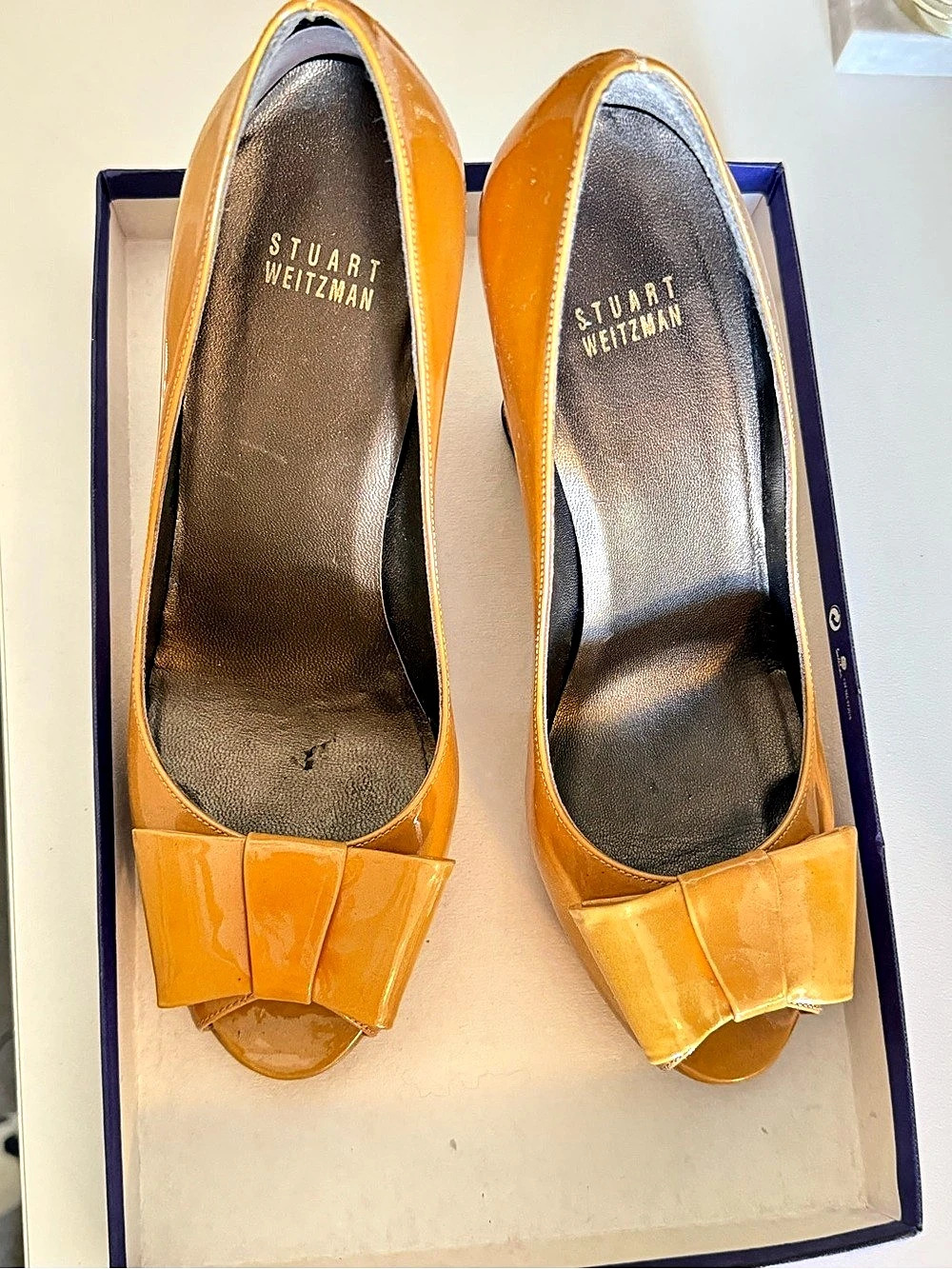 Stuart Weitzman Patent Bow Wedge Heels Orange US 9